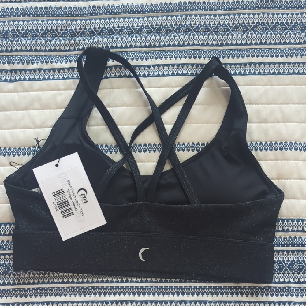 Zyia Active Black Pisces Light N Tight Strappy Sports Bra, Medium